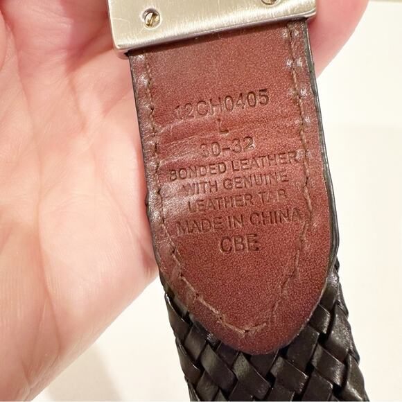 Chaps Classic Prep Preppy Black Woven Bonded Leather Belt - Picture 6 of 8